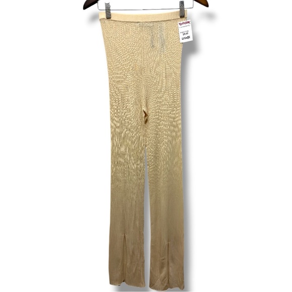 380 ZARA | NWT Cream Beige Ribbed Knit Split Hem Pants (Size S) - Picture 2 of 9